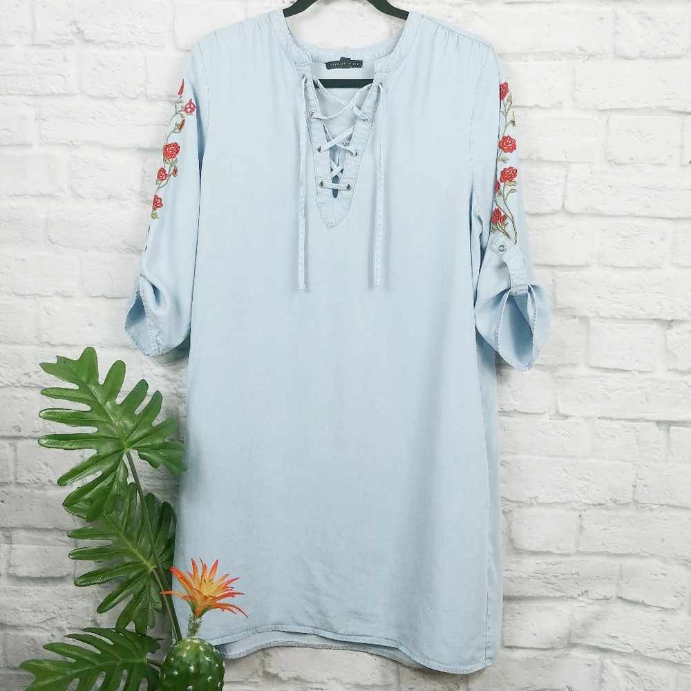 Signature Studio Embroidered Chambray Dress Large - Gem